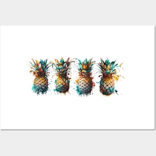 4 pineapples colorful Posters and Art